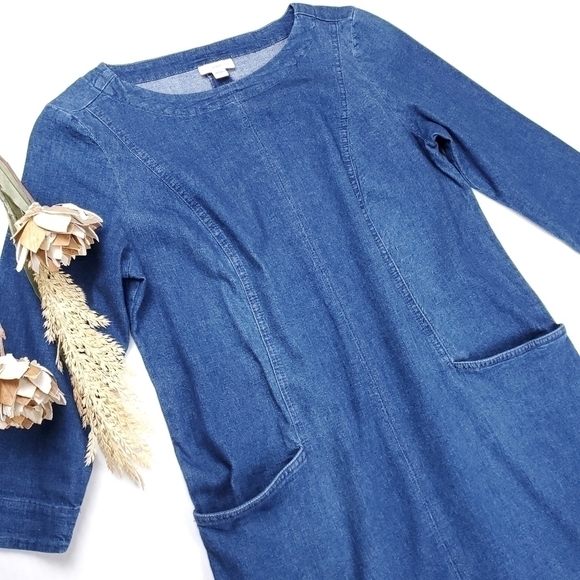 New J. Jill Denim Sheath Chambray Midi Dress Size XS - Picture 3 of 14